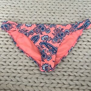 Charlotte Russe Coral Pink Bikini Bottoms with Blue Paisley Trim